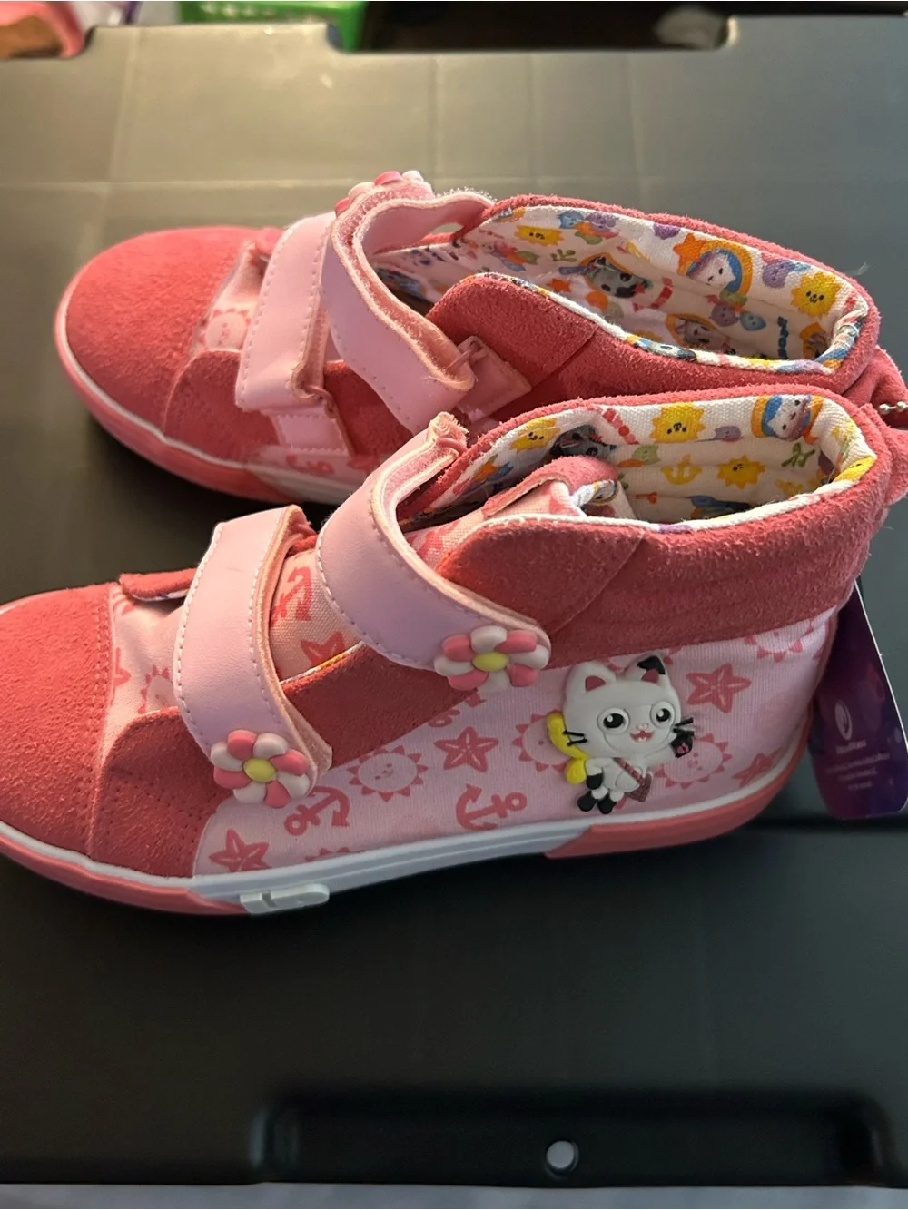 Kids Pink Character High-Top Sneakers with Flower Velcro Straps